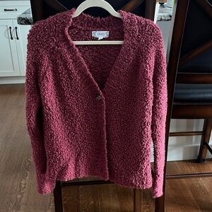 Pink Rose Textured Burgundy Cardigan